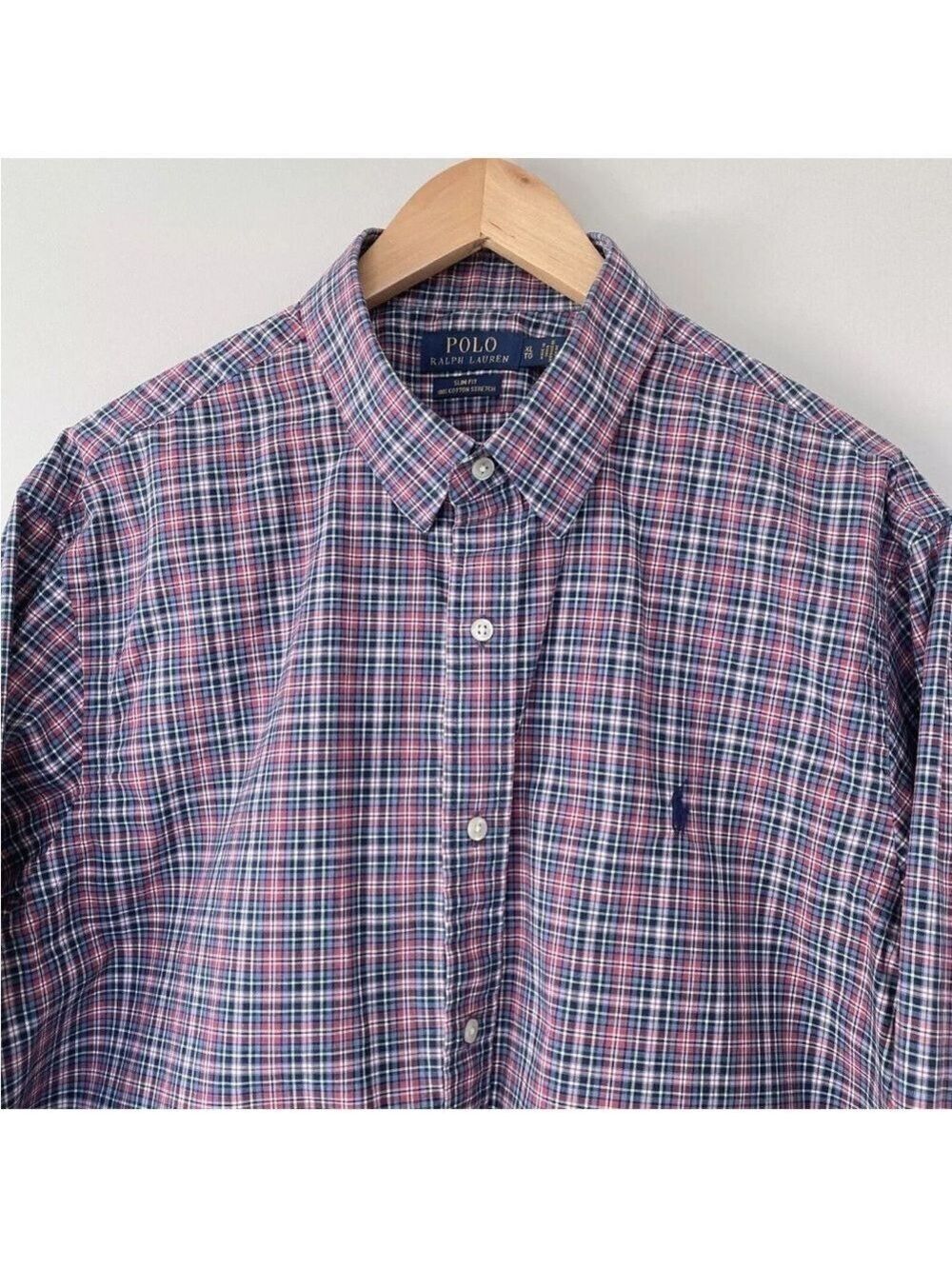 POLO Ralph Lauren Slim Fit Stretch Shirt Plaid Long Sleeve Button Up Size XL